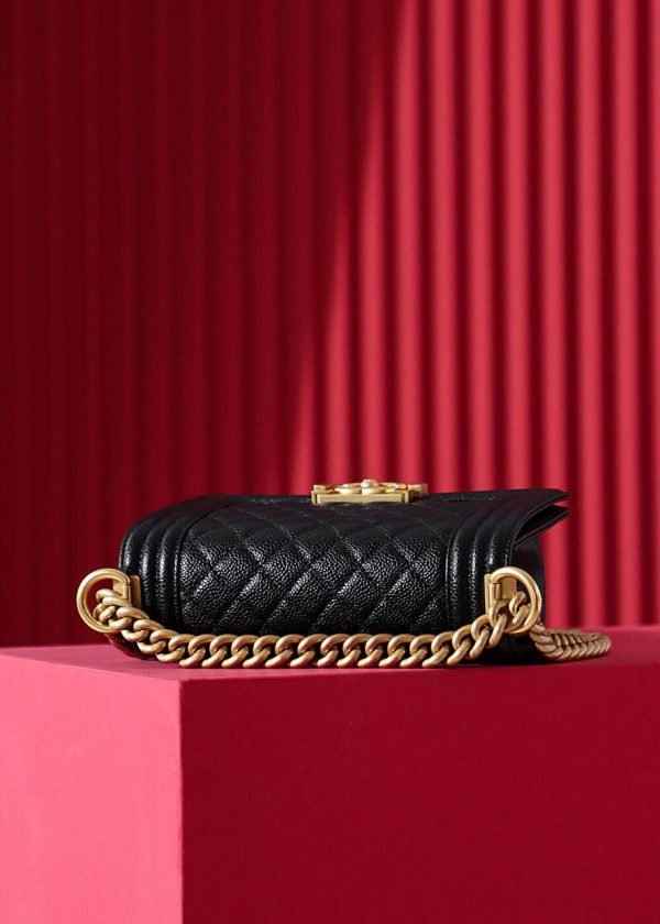 CHANEL LE BOY Grained Calfskin Handbag Gold CC Trumpet - Image 3