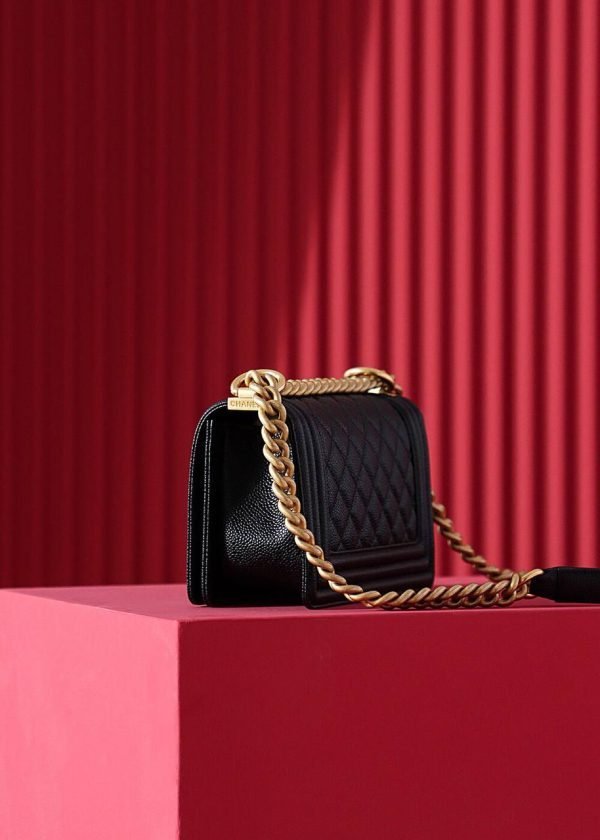 CHANEL LE BOY Grained Calfskin Handbag Gold CC Trumpet - Image 2