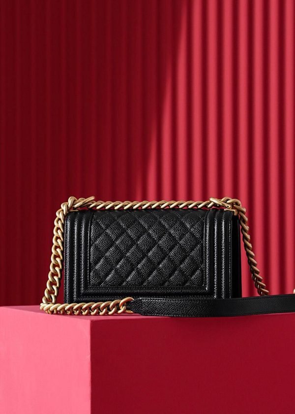 CHANEL LE BOY Grained Calfskin Handbag Gold CC Trumpet - Image 4