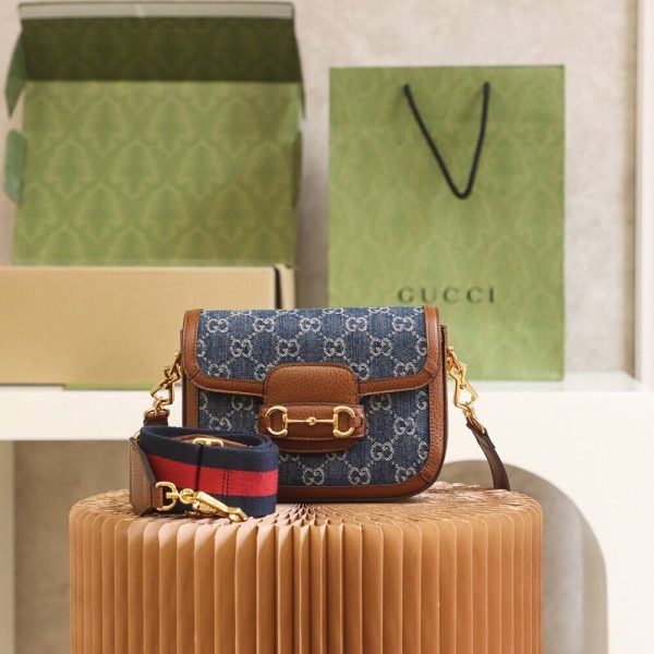 GUCCI Horsebit 1955 Grayish blue Denim Mini